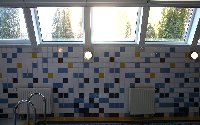 Рулонные шторы «ДекоПлюс» в бассейне, шторы подняты
